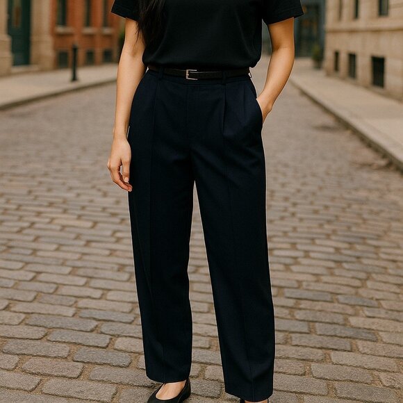 (1134)  Kim rogers navy slacks with belt, size 14 - Picture 1 of 5